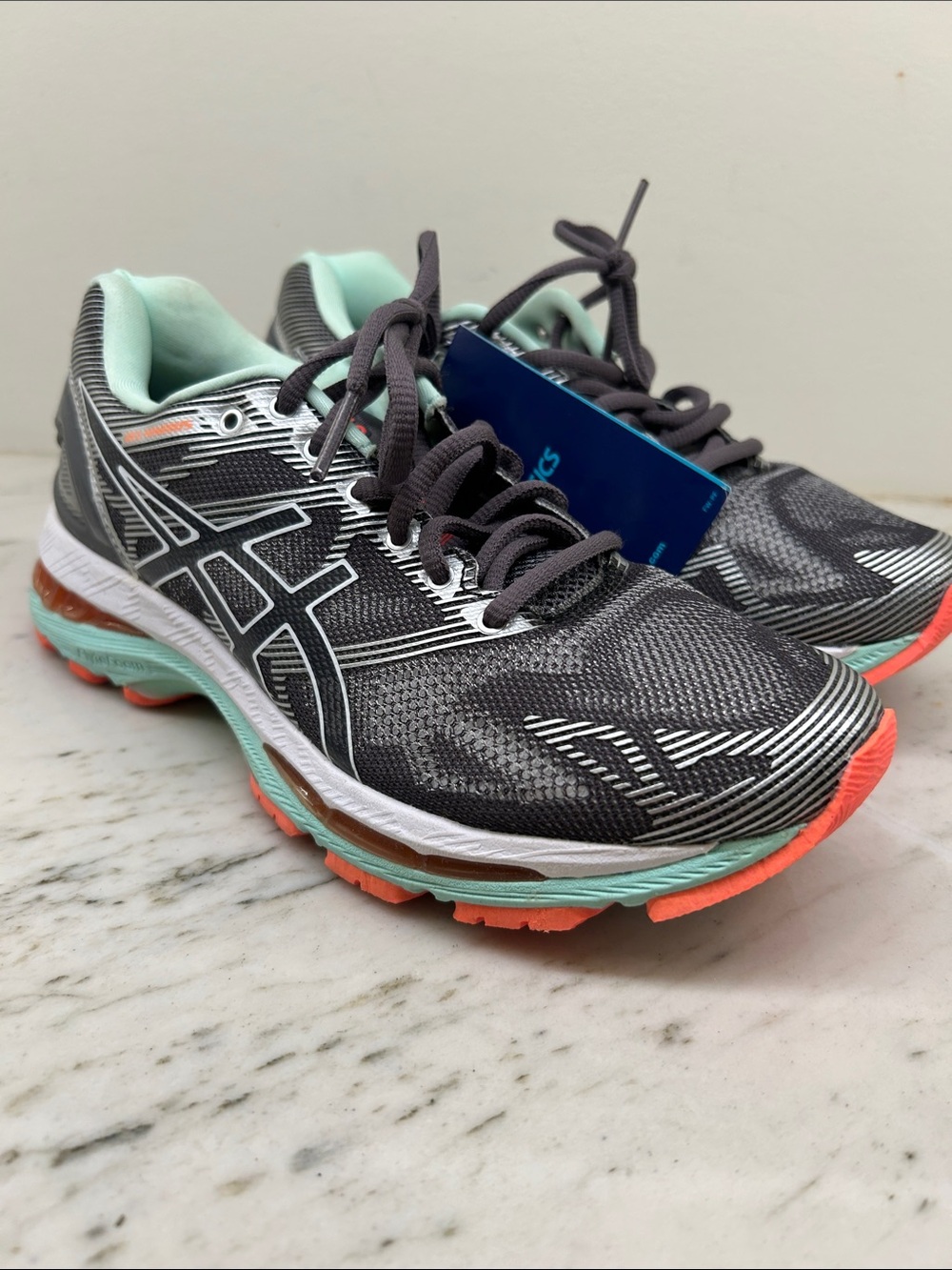 ASICS Women's Running Shoes - Charcoal Mint Coral Gel-Nimbus 19